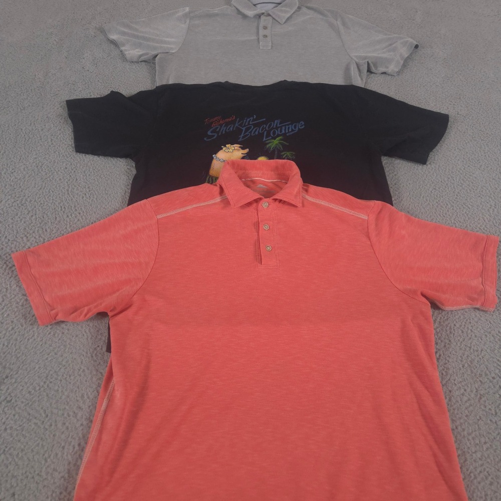 LOT OF 3 Tommy Bahama Shirt Mens M Multi Color Shakin Bacon Lounge Tencel Polos